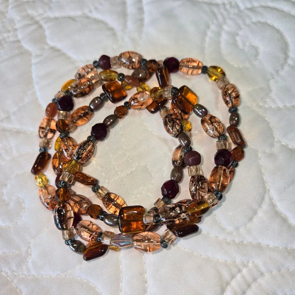 Handmade Beaded Necklace or Wrap Bracelet Brown, Red, Orange Bohemian - Picture 5 of 7